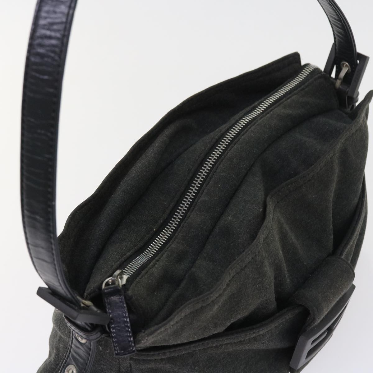 FENDI Mamma Baguette Shoulder Bag Canvas Grayar10408