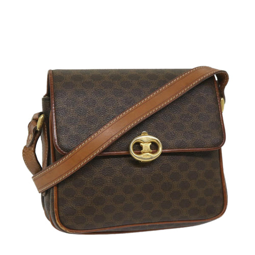 CELINE Macadam Canvas Shoulder Bag PVC Leather Brown  ar10469