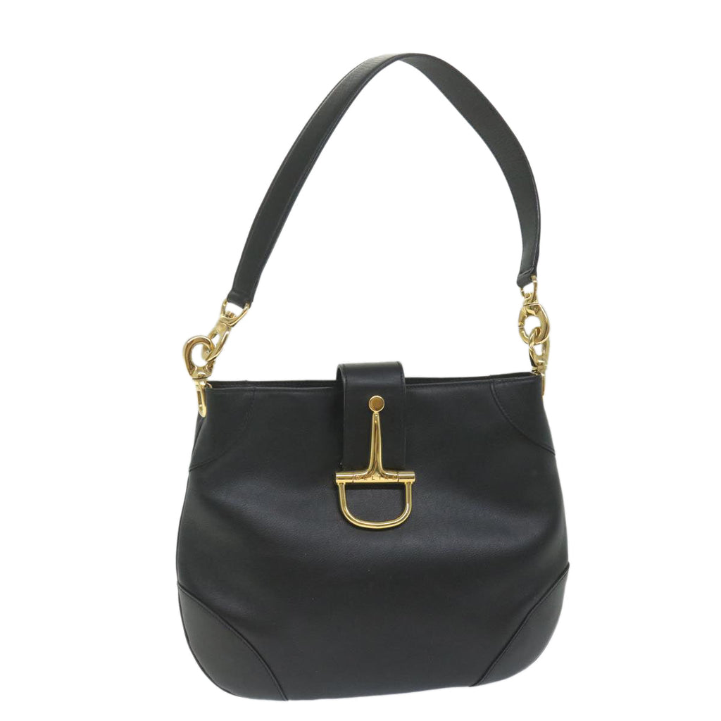 CELINE Shoulder Bag Leather Black  ar10477