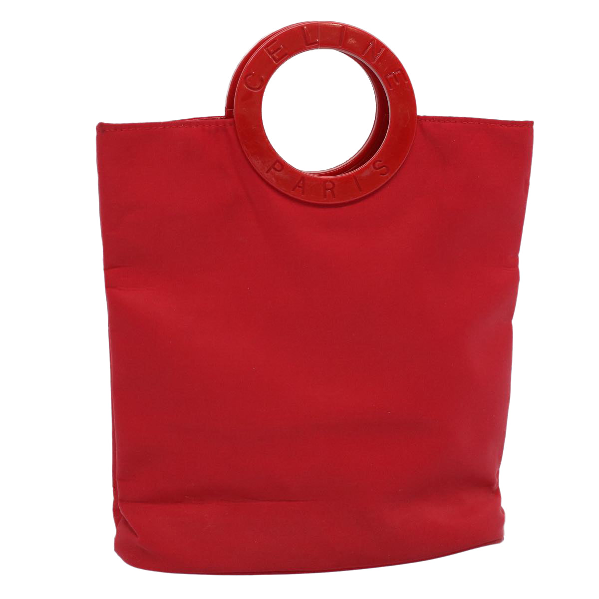 CELINE Circle Hand Bag Nylon Red  ar10732