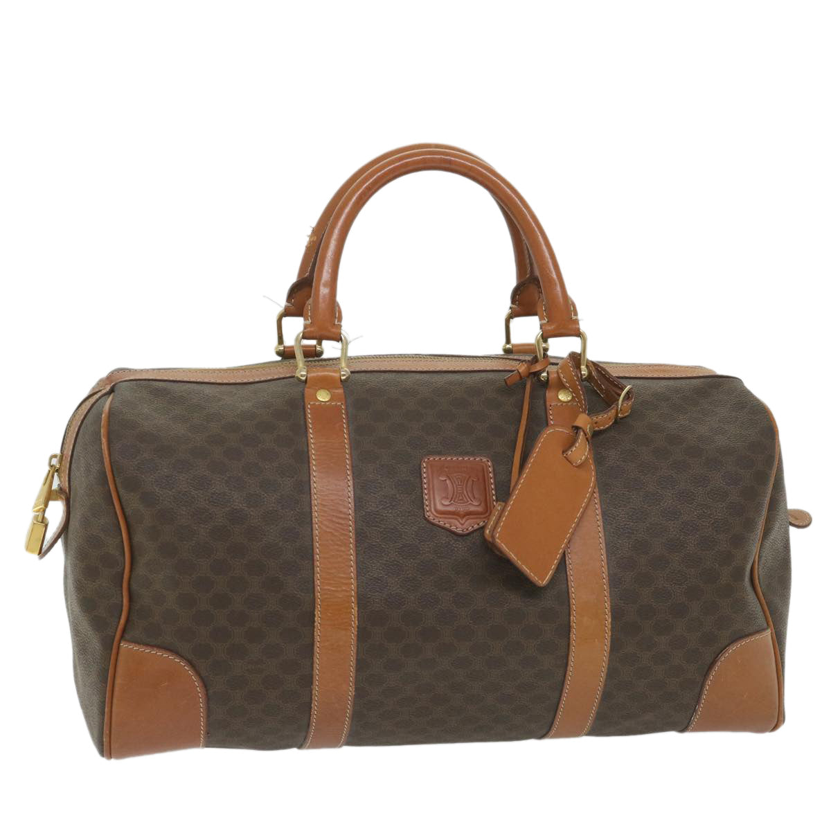 CELINE Macadam Canvas Boston Bag PVC Leather Brown  ar10767