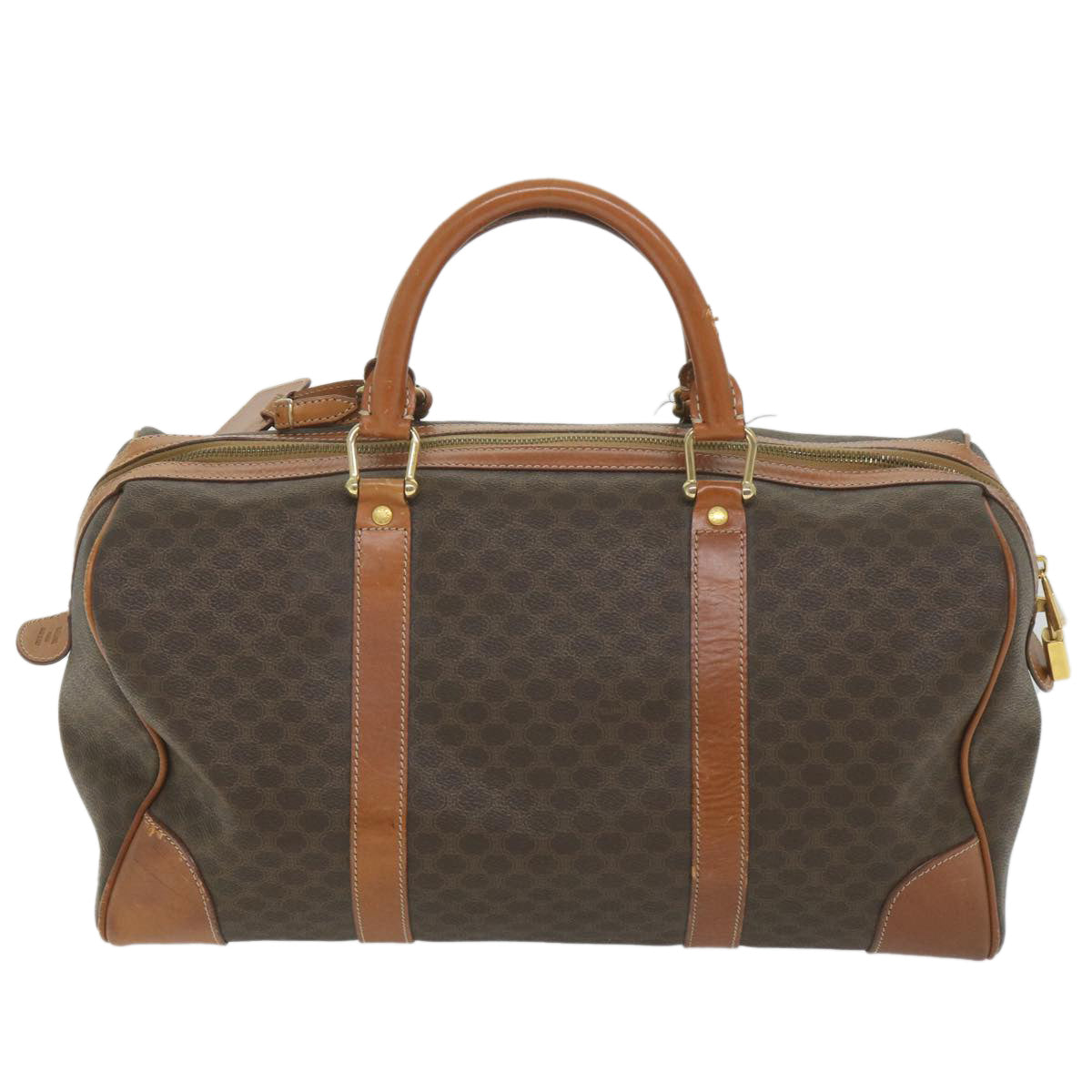 CELINE Macadam Canvas Boston Bag PVC Leather Brown  ar10767