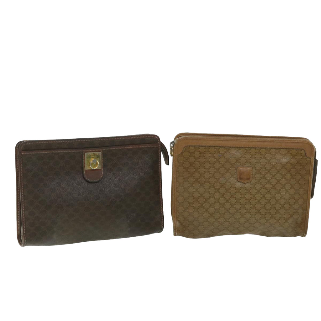 CELINE Macadam Canvas Clutch Bag PVC Leather 2Set Brown  ar10787