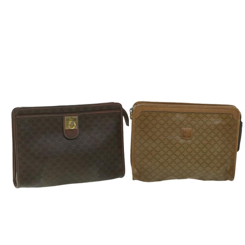 CELINE Macadam Canvas Clutch Bag PVC Leather 2Set Brown  ar10787