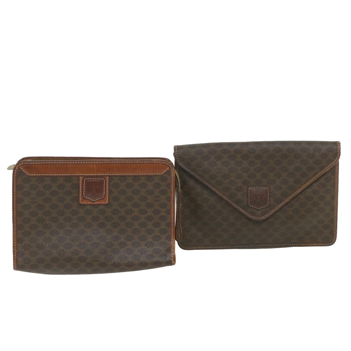 CELINE Macadam Canvas Clutch Bag PVC Leather 2Set Brown  ar10789