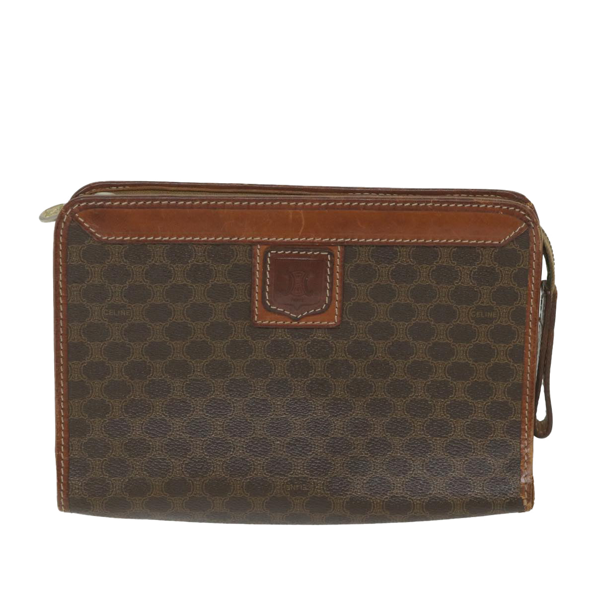 CELINE Macadam Canvas Clutch Bag PVC Leather 2Set Brown  ar10789