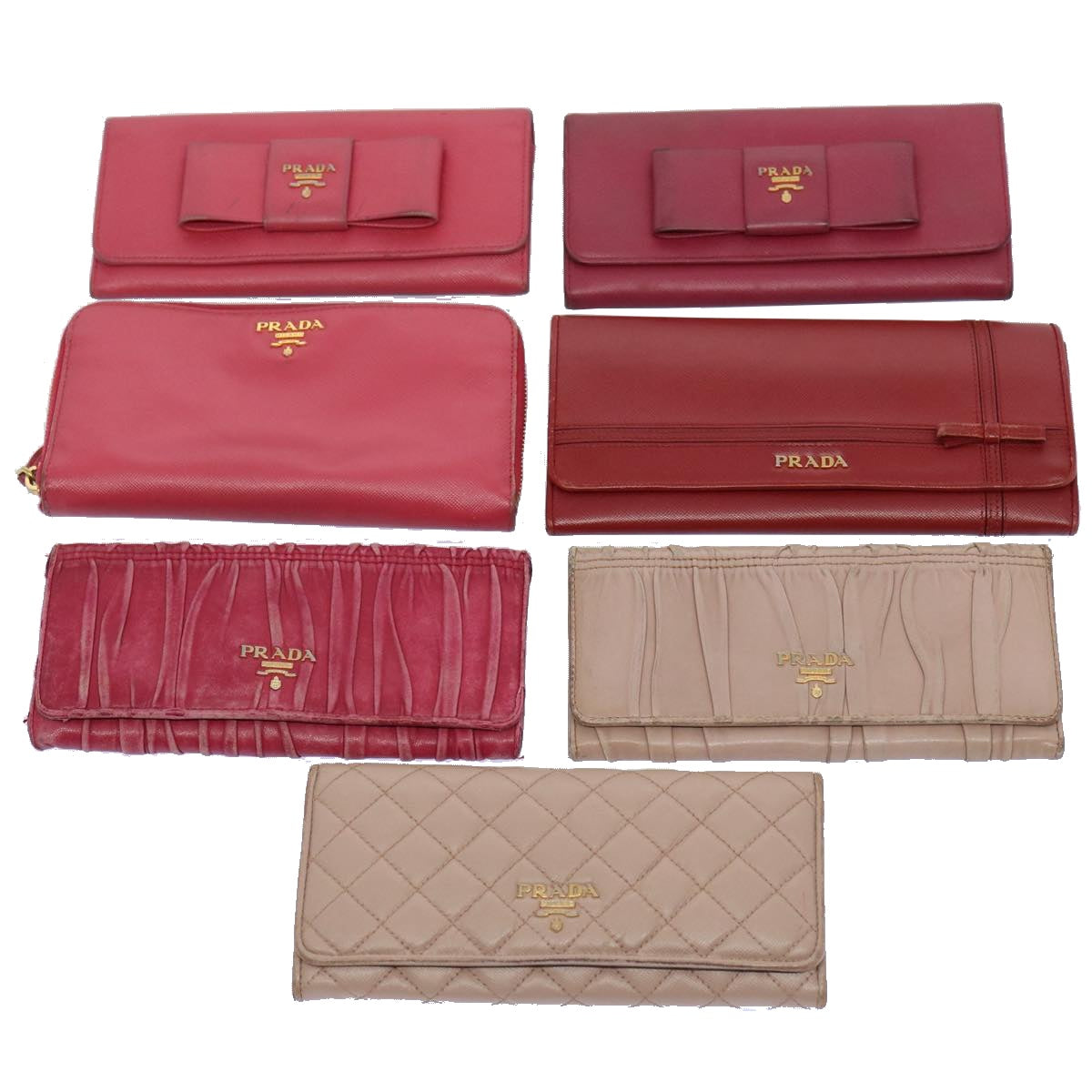 PRADA Wallet Leather 7Set Red Pink beige  ar10915