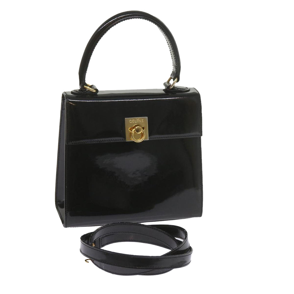 CELINE Hand Bag Patent leather 2way Black  ar10948B