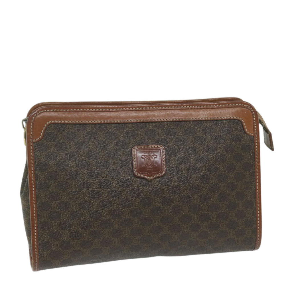 CELINE Macadam Canvas Clutch Bag PVC Leather Brown  ar11021