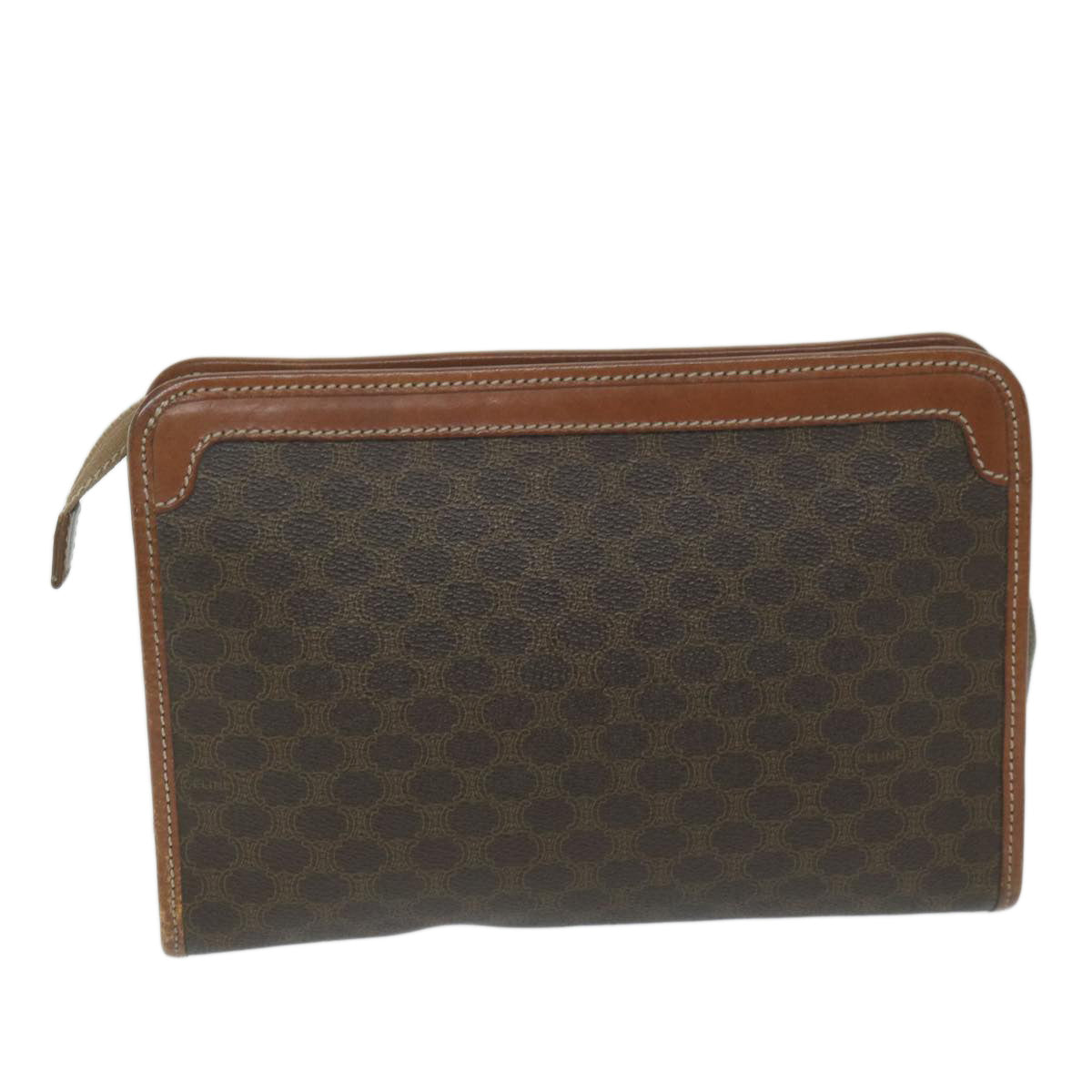 CELINE Macadam Canvas Clutch Bag PVC Leather Brown  ar11021