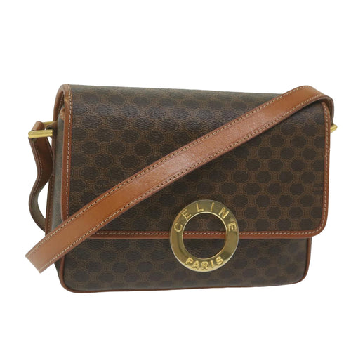 CELINE Macadam Canvas Shoulder Bag PVC Leather Brown  ar11187B