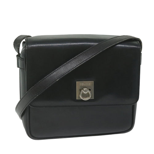 CELINE Shoulder Bag Leather Black  ar11207