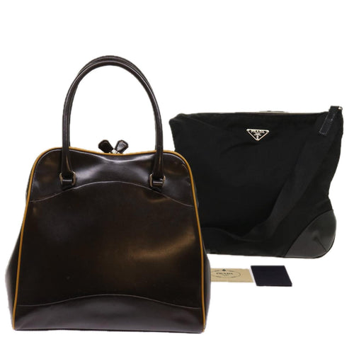 PRADA Shoulder Hand Bag Leather nylon 2Set Brown Black  ar11233