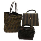 FENDI Zucca Pecan Canvas Hand Bag Nylon 3Set Brown Blackar11235