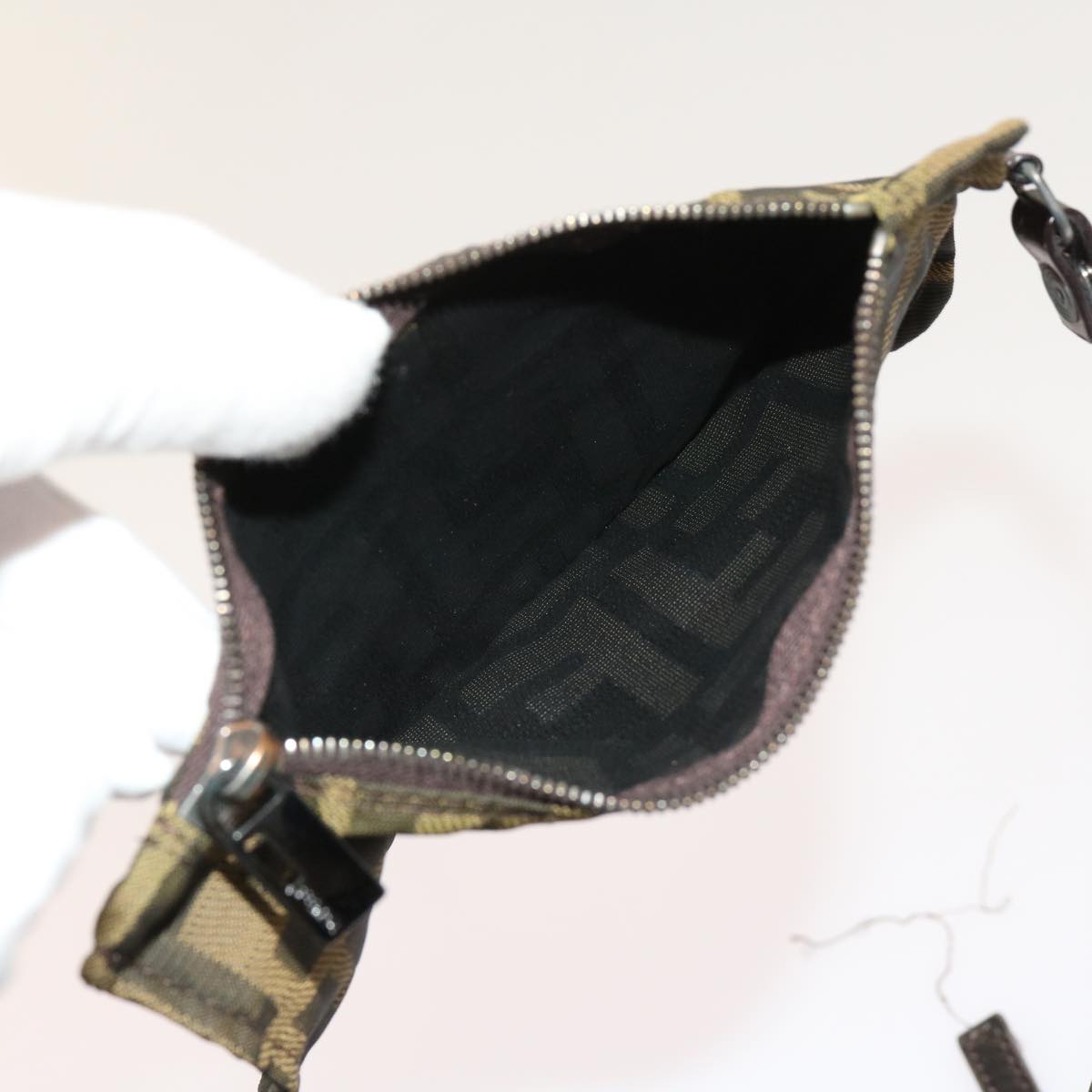 FENDI Zucca Pecan Canvas Hand Bag Nylon 3Set Brown Blackar11235