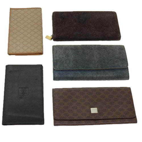 CELINE Macadam Canvas Wallet Leather Suede 5Set Brown Blue  ar11268