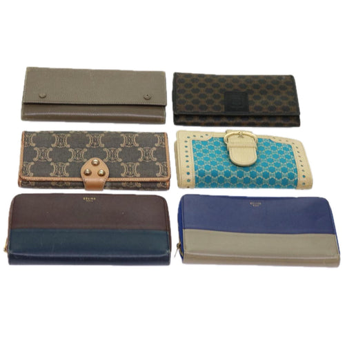 CELINE Macadam Canvas Wallet Leather 6Set Brown Blue gray  ar11269
