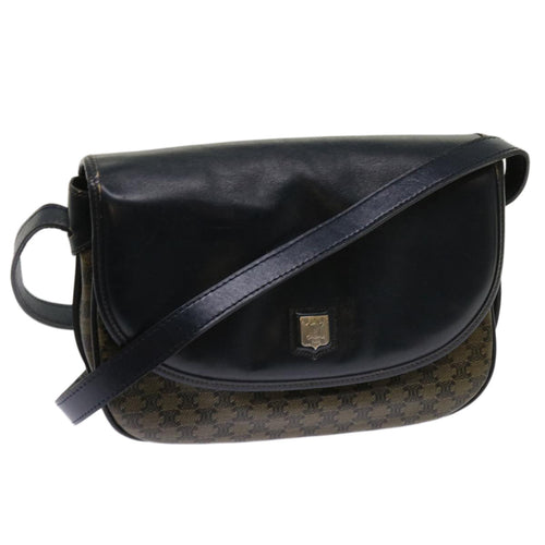 CELINE Macadam Canvas Shoulder Bag Coated Canvas Beige Navy Auth ar11292