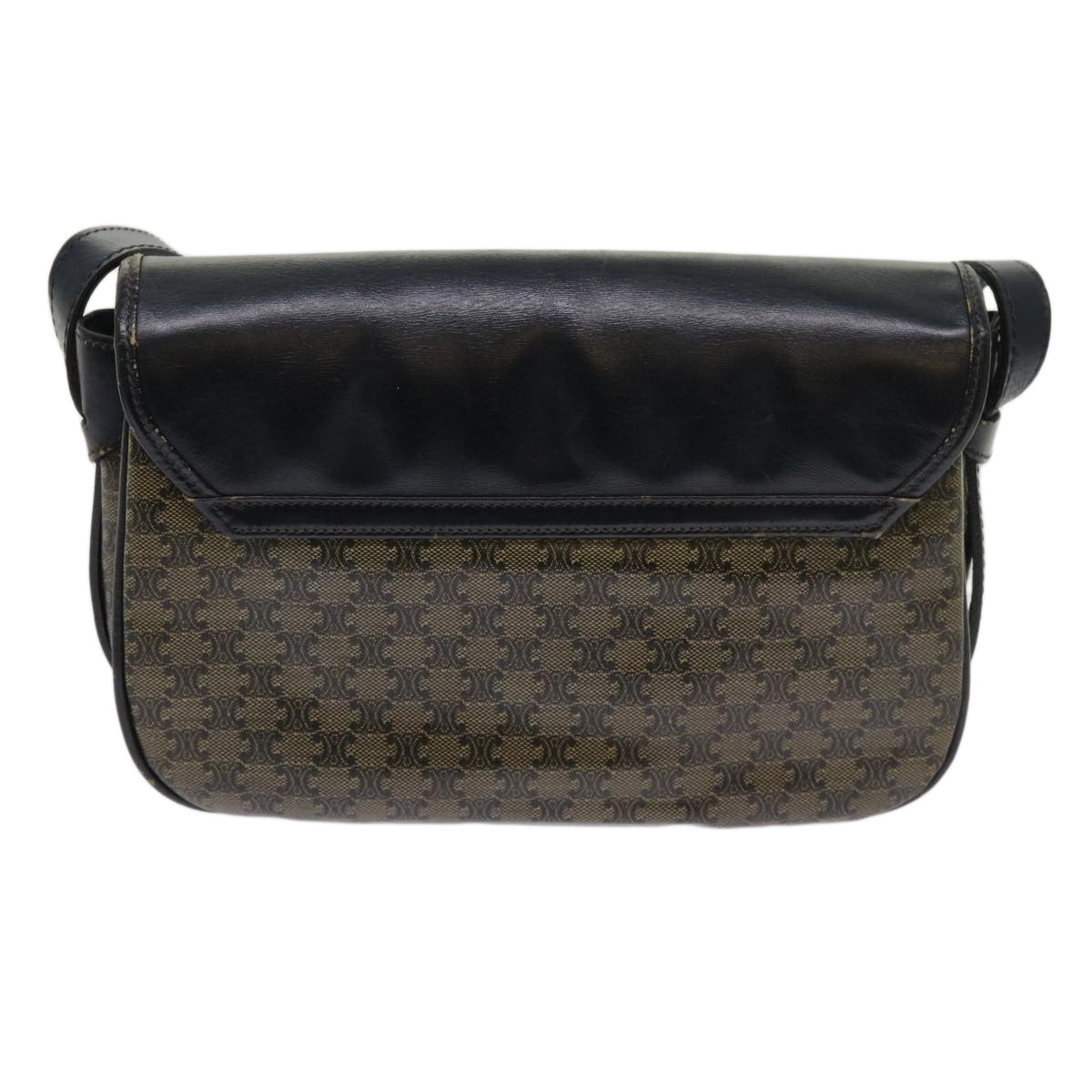 CELINE Macadam Canvas Shoulder Bag Coated Canvas Beige Navy Auth ar11292