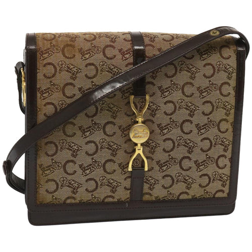 CELINE C Macadam Canvas Shoulder Bag Beige Auth ar11457B