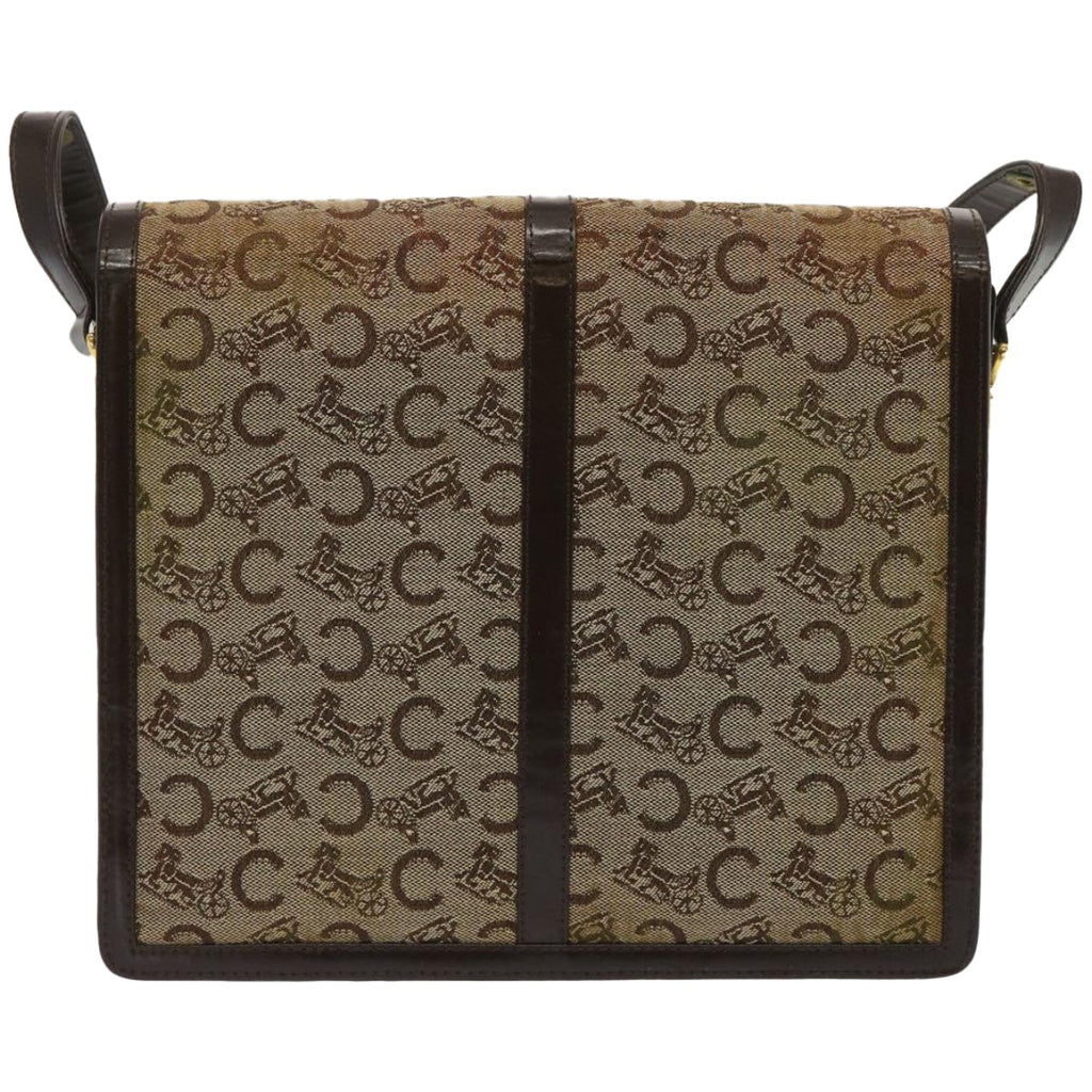 CELINE C Macadam Canvas Shoulder Bag Beige Auth ar11457B