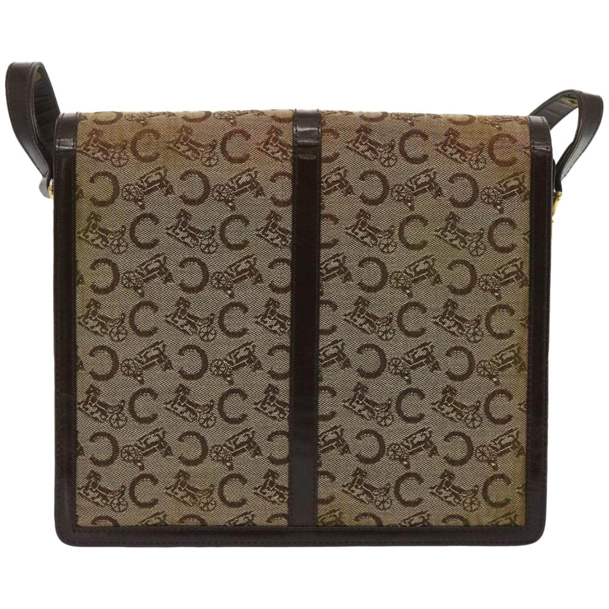 CELINE C Macadam Canvas Shoulder Bag Beige Auth ar11457B