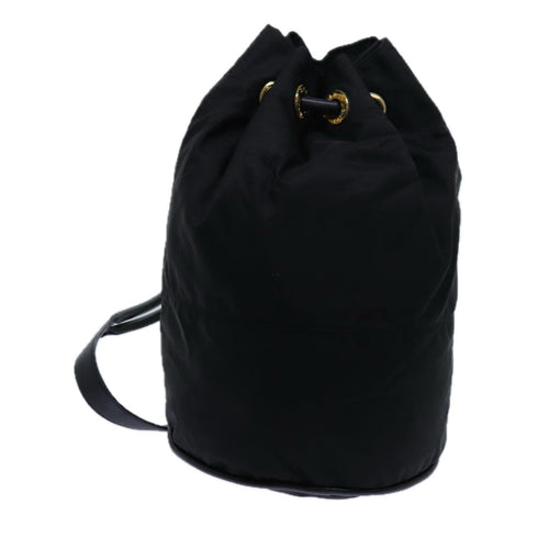 CELINE Circle Shoulder Bag Nylon Black Auth ar11677