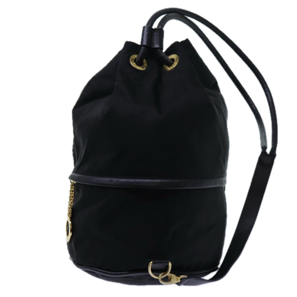 CELINE Circle Shoulder Bag Nylon Black Auth ar11677