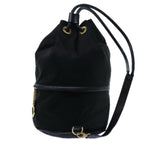 CELINE Circle Shoulder Bag Nylon Black Auth ar11677