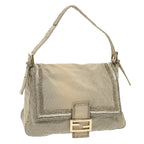 FENDI Zucchino Canvas Beads Mamma Baguette Shoulder Bag Grayar11697