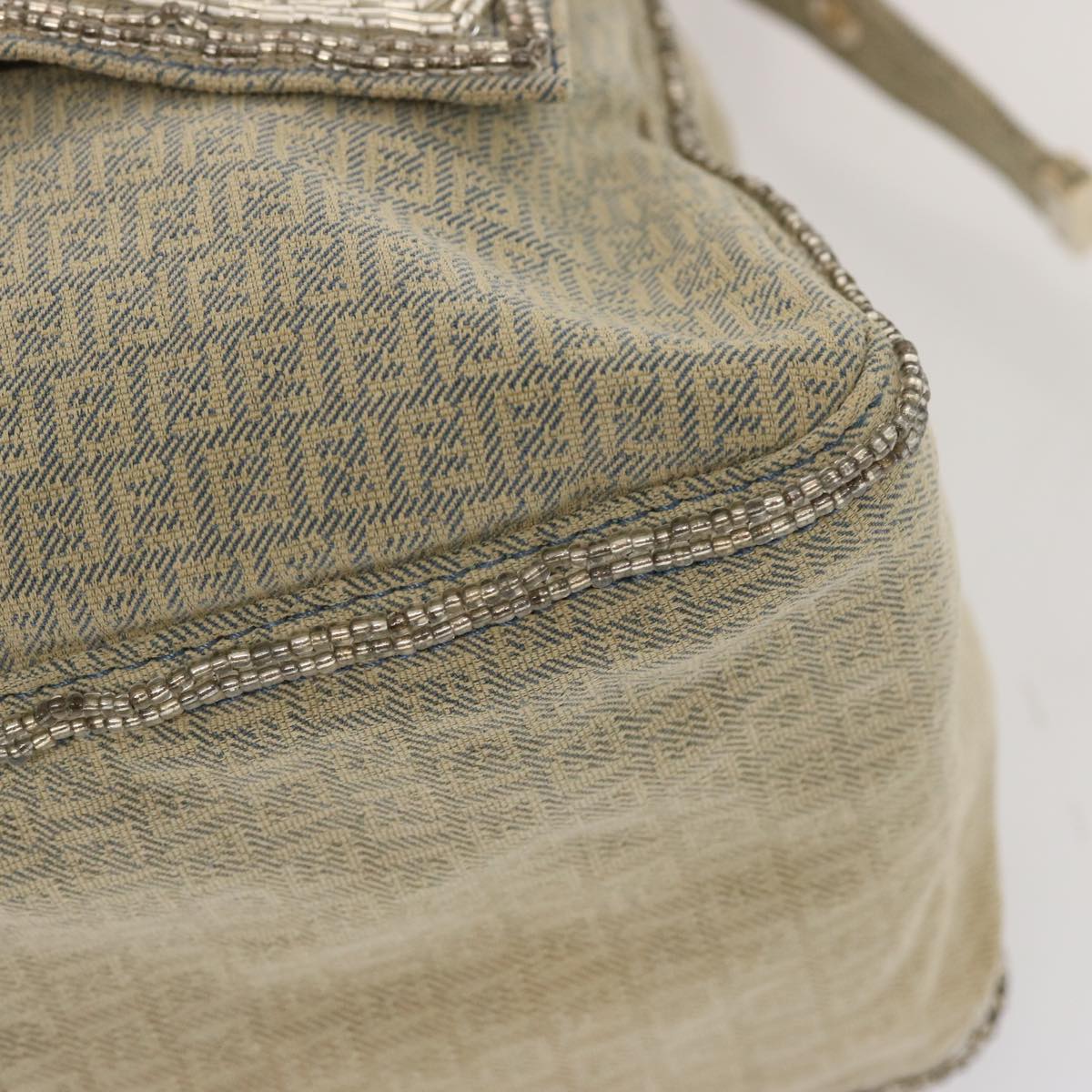 FENDI Zucchino Canvas Beads Mamma Baguette Shoulder Bag Grayar11697