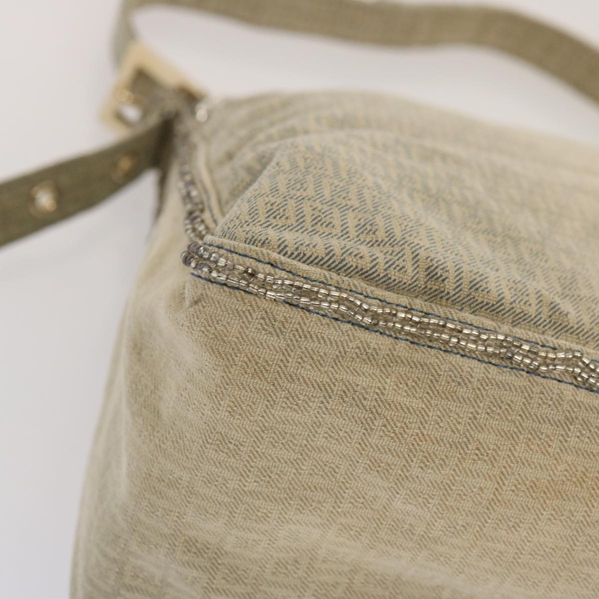 FENDI Zucchino Canvas Beads Mamma Baguette Shoulder Bag Grayar11697