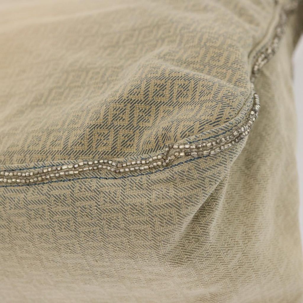 FENDI Zucchino Canvas Beads Mamma Baguette Shoulder Bag Grayar11697