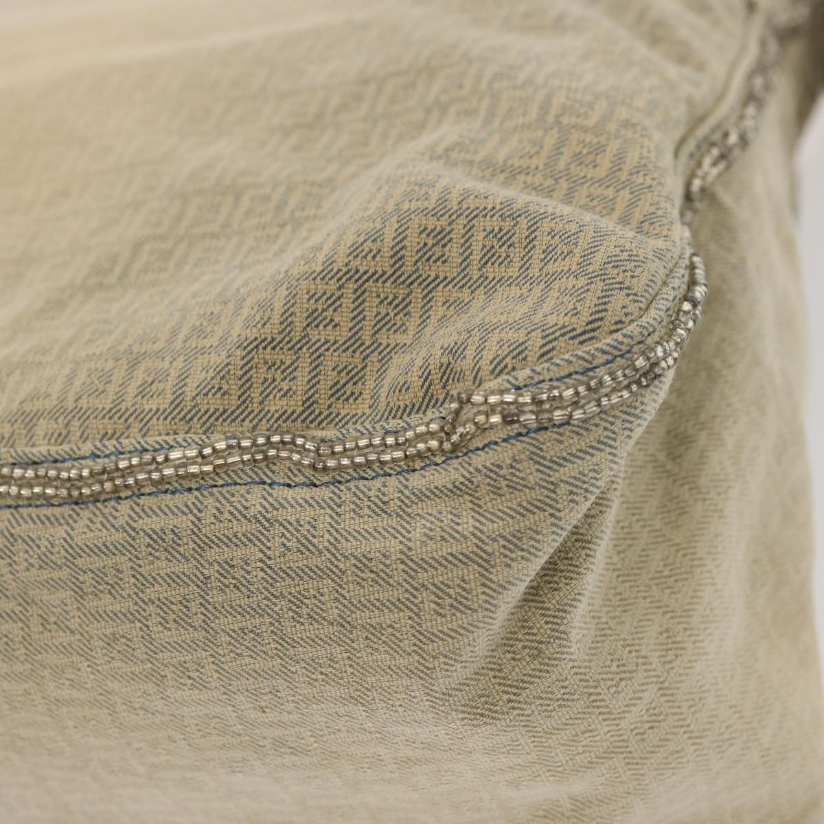 FENDI Zucchino Canvas Beads Mamma Baguette Shoulder Bag Grayar11697