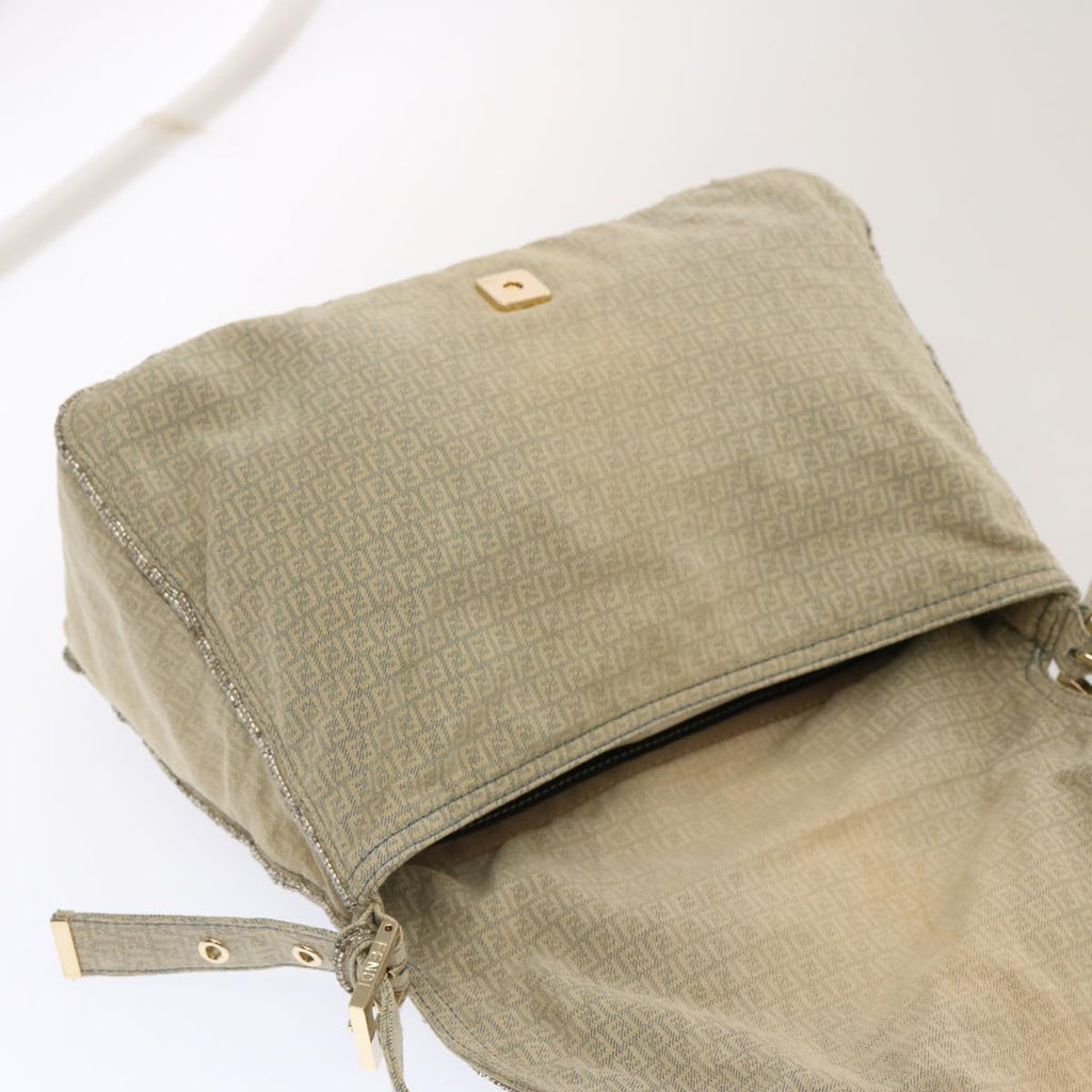 FENDI Zucchino Canvas Beads Mamma Baguette Shoulder Bag Grayar11697