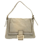 FENDI Zucchino Canvas Beads Mamma Baguette Shoulder Bag Grayar11697