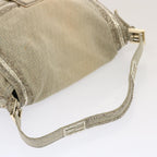 FENDI Zucchino Canvas Beads Mamma Baguette Shoulder Bag Grayar11697