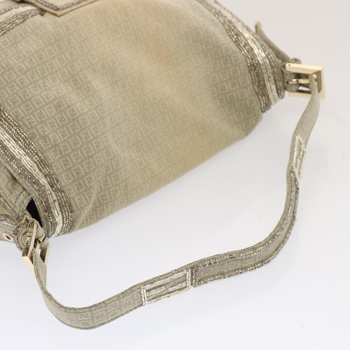 FENDI Zucchino Canvas Beads Mamma Baguette Shoulder Bag Grayar11697