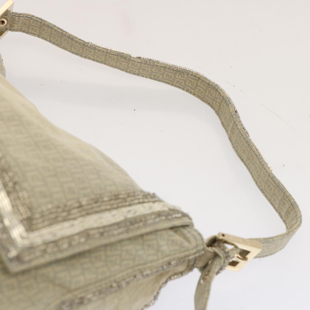FENDI Zucchino Canvas Beads Mamma Baguette Shoulder Bag Grayar11697