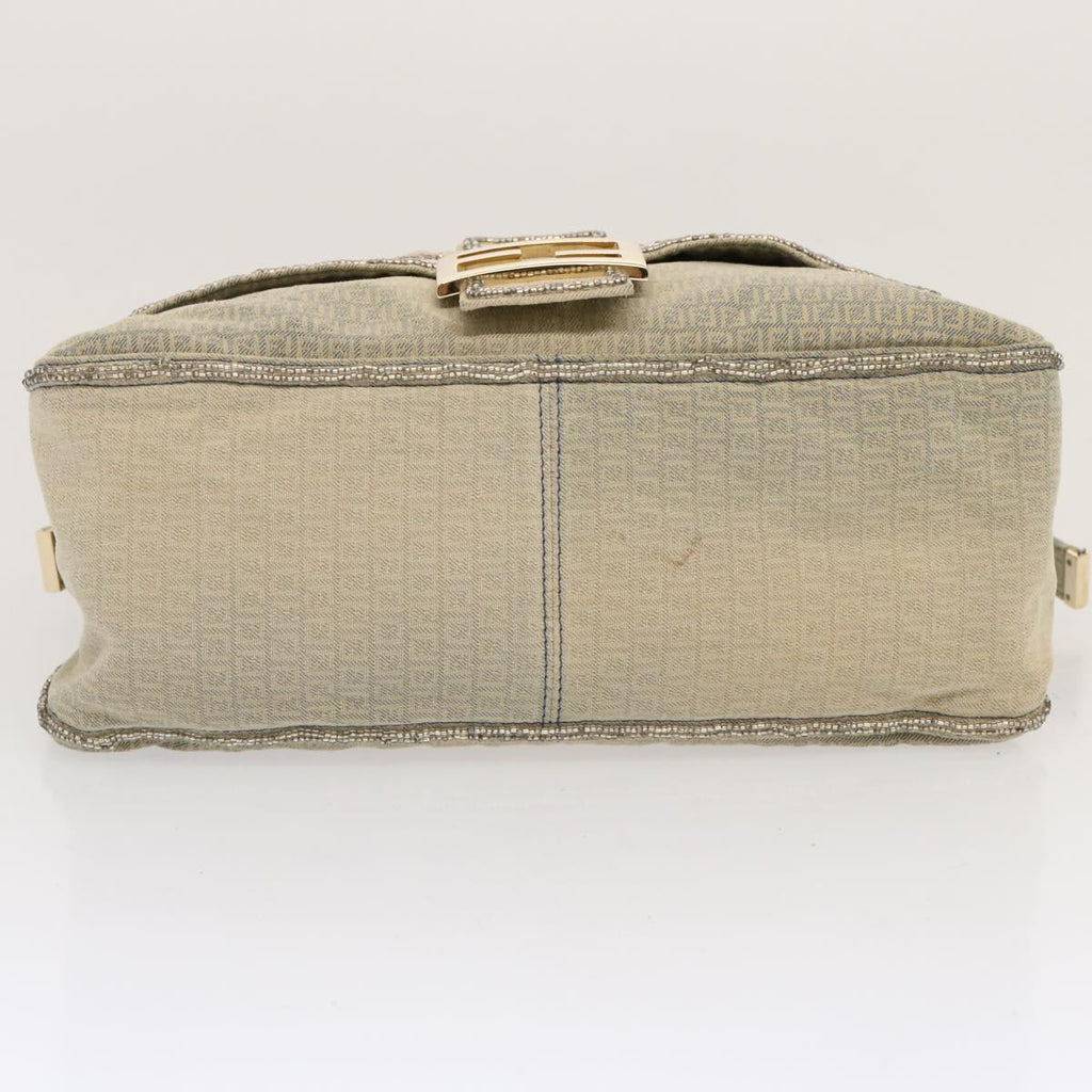 FENDI Zucchino Canvas Beads Mamma Baguette Shoulder Bag Grayar11697