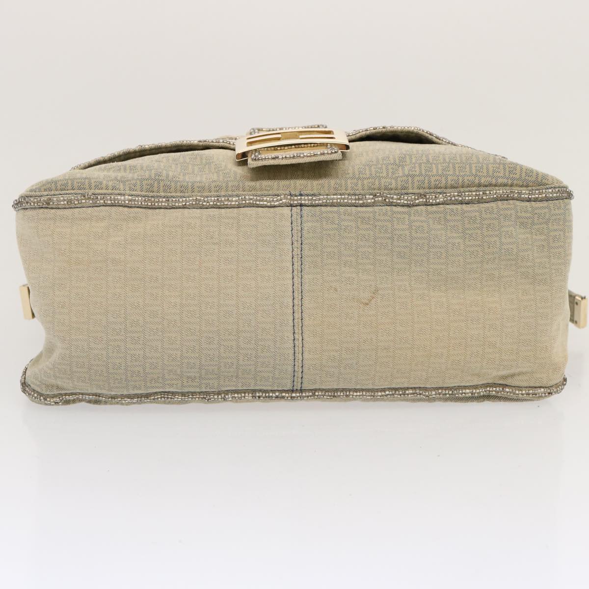 FENDI Zucchino Canvas Beads Mamma Baguette Shoulder Bag Grayar11697