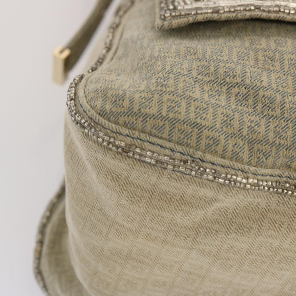 FENDI Zucchino Canvas Beads Mamma Baguette Shoulder Bag Grayar11697