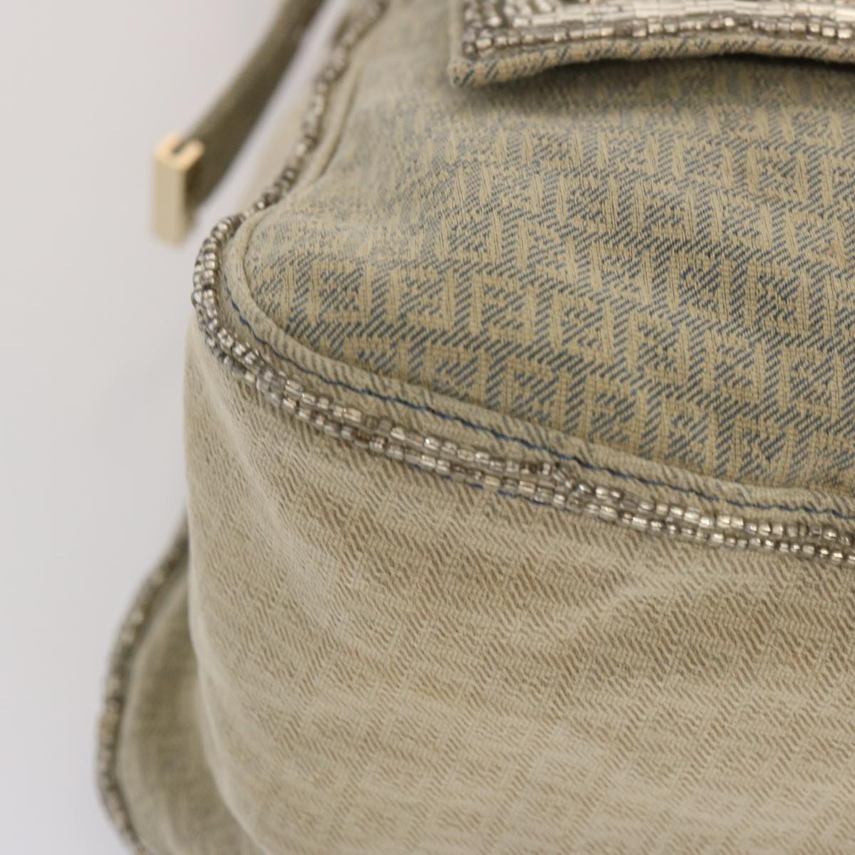 FENDI Zucchino Canvas Beads Mamma Baguette Shoulder Bag Grayar11697