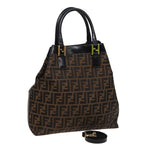 FENDI Zucca Canvas Hand Bag 2way Brown Blackar11997
