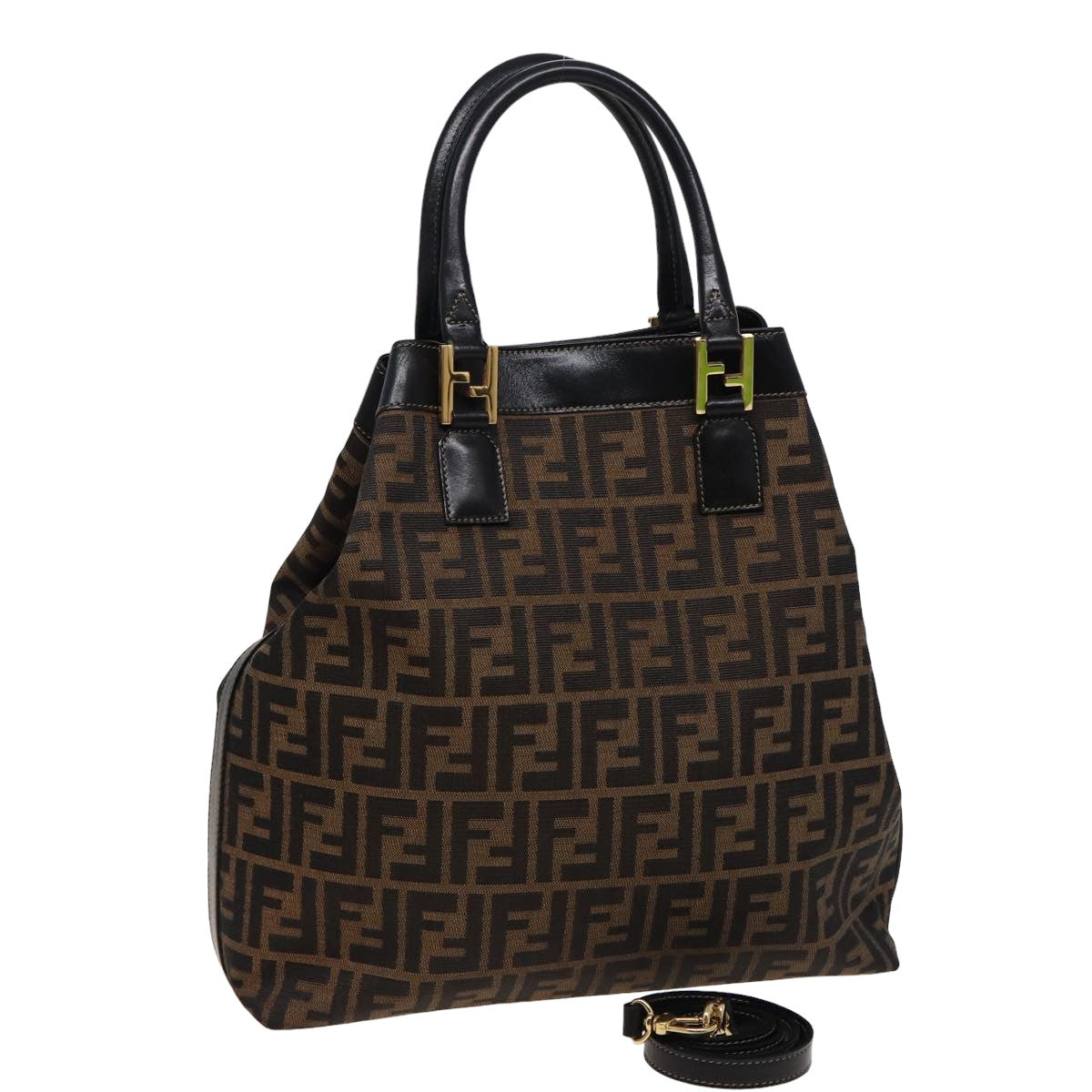 FENDI Zucca Canvas Hand Bag 2way Brown Blackar11997