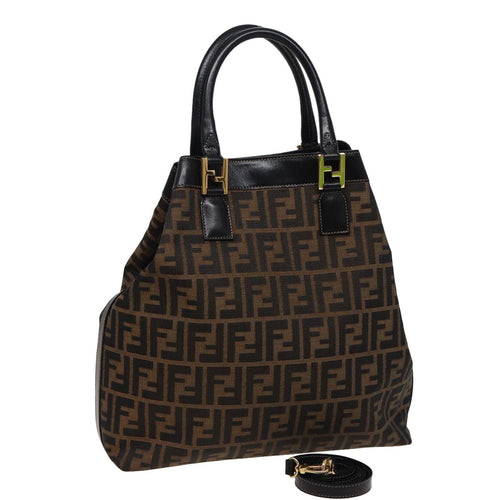 FENDI Zucca Canvas Hand Bag 2way Brown Blackar11997