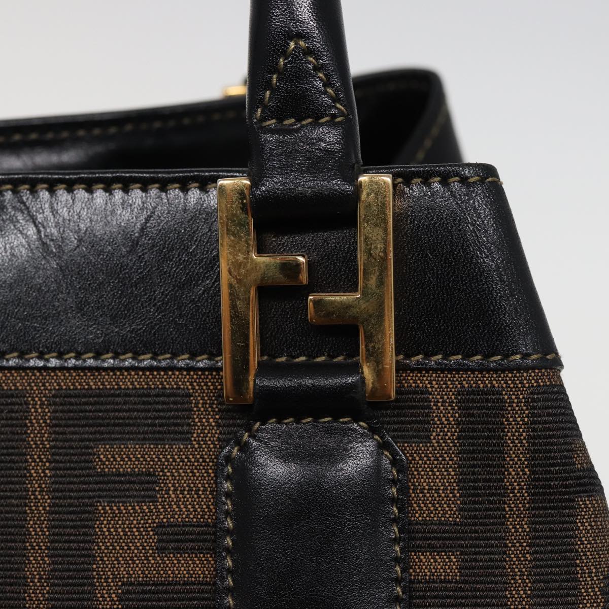 FENDI Zucca Canvas Hand Bag 2way Brown Blackar11997