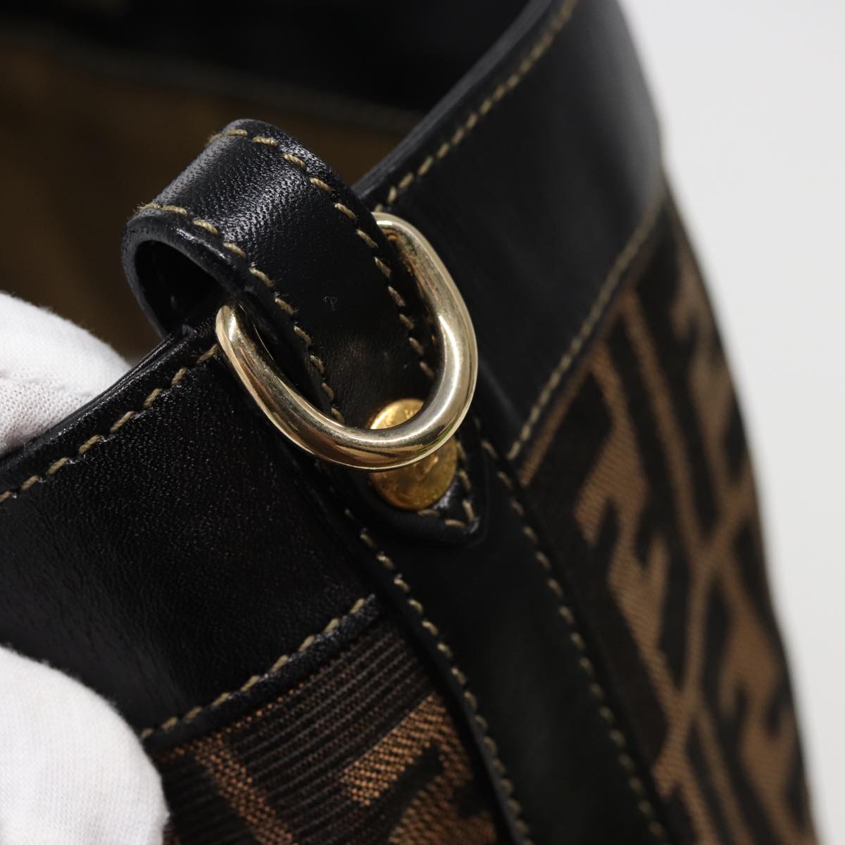 FENDI Zucca Canvas Hand Bag 2way Brown Blackar11997