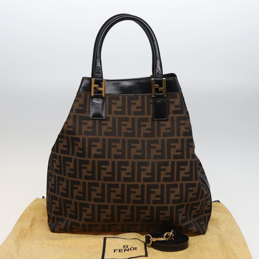 FENDI Zucca Canvas Hand Bag 2way Brown Blackar11997