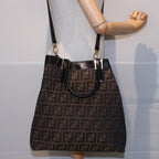 FENDI Zucca Canvas Hand Bag 2way Brown Blackar11997